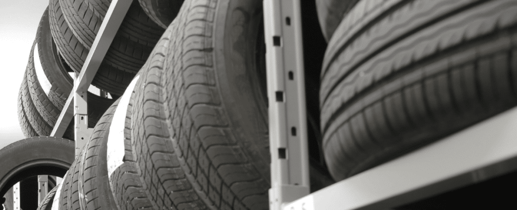 Shelves full of tires at EG Auto Center in Dayton, NJ. EG Auto Center offers an array of tire services.